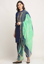 Load image into Gallery viewer, Blue Chanderi Floral Embroidered Kurta Set With Dupatta