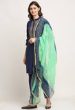 Blue Chanderi Floral Embroidered Kurta Set With Dupatta