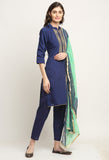 Blue Chanderi Floral Embroidered Kurta Set With Dupatta