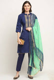 Blue Chanderi Floral Embroidered Kurta Set With Dupatta