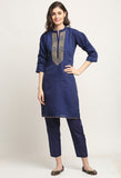 Blue Chanderi Floral Embroidered Kurta Set With Dupatta