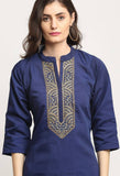 Blue Chanderi Floral Embroidered Kurta Set With Dupatta