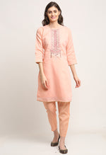 Load image into Gallery viewer, Peach Chanderi Floral Embroidered Kurta Set With Dupatta