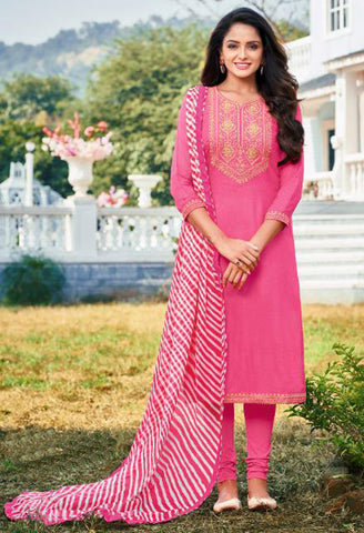 Pink Chanderi Silk Embroidered Salwar Suit Material