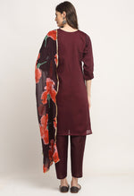 Load image into Gallery viewer, Wine Chanderi Floral Embroidered Kurta Set With Dupatta