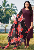 Wine Chanderi Silk Embroidered Salwar Suit Material
