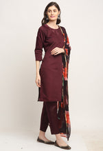 Load image into Gallery viewer, Wine Chanderi Floral Embroidered Kurta Set With Dupatta