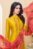 Yellow Chanderi Silk Embroidered Salwar Suit Material