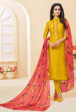 Yellow Chanderi Silk Embroidered Salwar Suit Material