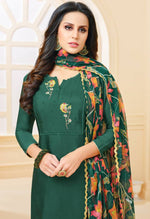 Load image into Gallery viewer, Bottle Green Chanderi Silk Embroidered Salwar Suit Material
