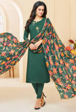 Bottle Green Chanderi Silk Embroidered Salwar Suit Material