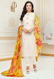 Off White Chanderi Silk Embroidered Salwar Suit Material