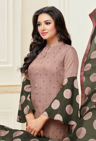 Dusty Pink Chanderi Silk Embroidered Salwar Suit Material