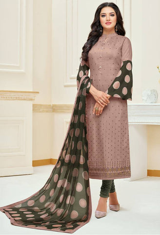 Dusty Pink Chanderi Silk Embroidered Salwar Suit Material