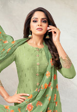 Load image into Gallery viewer, Olive Green Chanderi Silk Embroidered Salwar Suit Material
