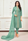 Teal Chanderi Silk Embroidered Salwar Suit Material