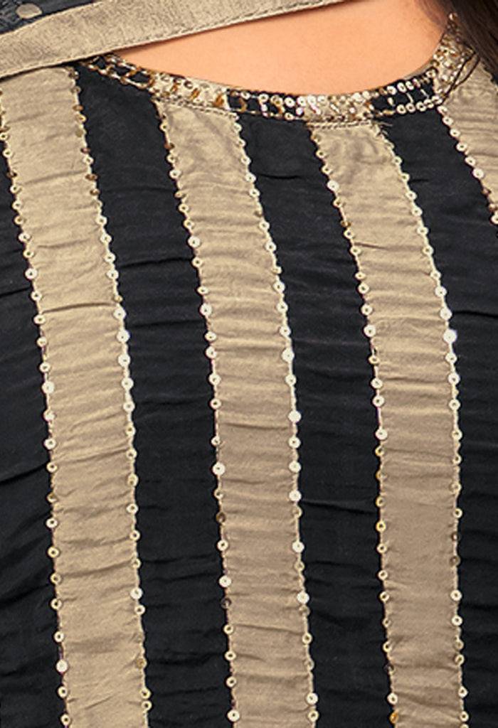 Black & Beige Chanderi Silk Sequience Salwar Suit Material