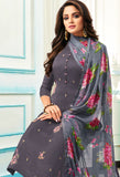 Grey Chanderi Silk Embroidered Salwar Suit Material