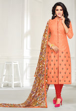 Load image into Gallery viewer, Peach Chanderi Silk Embroidered Salwar Suit Material
