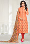Peach Chanderi Silk Embroidered Salwar Suit Material