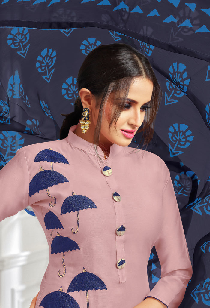Mauve Chanderi Silk Embroidered Salwar Suit Material