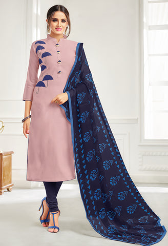 Mauve Chanderi Silk Embroidered Salwar Suit Material