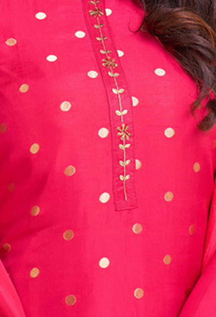 Magenta Chanderi Silk Printed Salwar Suit Material