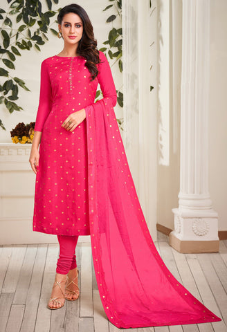 Magenta Chanderi Silk Printed Salwar Suit Material