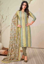 Load image into Gallery viewer, Yellow &amp; Blue Muslin Print Embroidered Salwar Suit Material