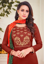 Load image into Gallery viewer, Brown Chanderi Silk Embroidered Salwar Suit Material