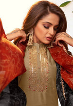 Load image into Gallery viewer, Beige Chanderi Silk Embroidered Salwar Suit Material - Rajnandini