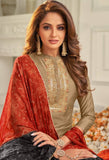 Beige Chanderi Silk Embroidered Salwar Suit Material