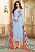 Load image into Gallery viewer, Light Blue Chanderi Silk Embroidered Salwar Suit Material