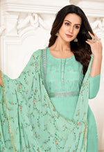 Load image into Gallery viewer, Turquoise Blue Chanderi Silk Embroidered Salwar Suit Material
