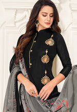 Load image into Gallery viewer, Black Chanderi Silk Embroidered Salwar Suit Material
