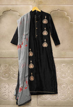 Load image into Gallery viewer, Black Chanderi Silk Embroidered Salwar Suit Material
