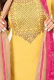 Yellow Chanderi Silk Embroidered Salwar Suit Material