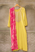 Load image into Gallery viewer, Yellow Chanderi Silk Embroidered Salwar Suit Material