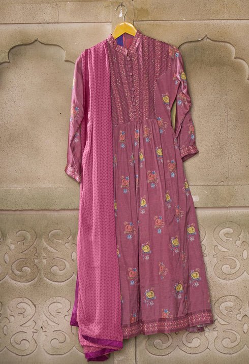 Mauve Pink Cotton Embroidered Salwar Suit Material