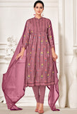 Mauve Pink Cotton Embroidered Salwar Suit Material