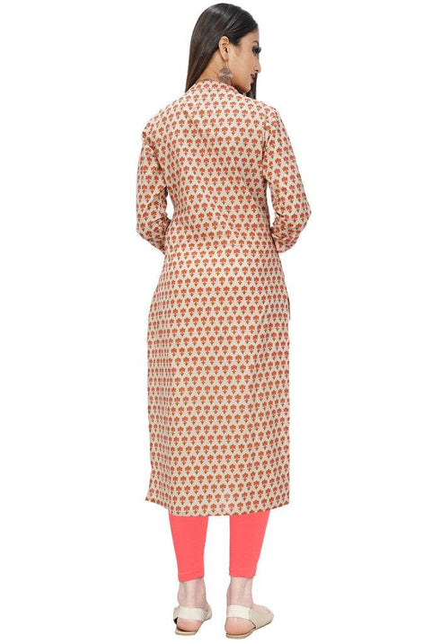 Beige Pure Cotton Jaipuri Printed Kurti