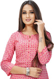 Pink Pure Cotton Jaipuri Printed Kurti