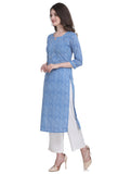 Blue And White Pure Cotton Jaipuri Printed Kurti