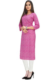 Pink And White Pure Cotton Jaipuri Printed Kurti