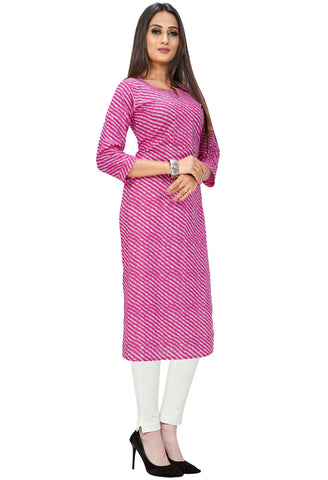 Pink And White Pure Cotton Jaipuri Printed Kurti