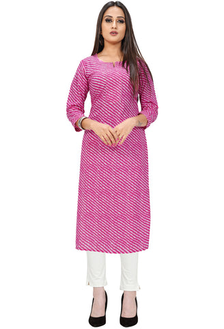 Pink And White Pure Cotton Jaipuri Printed Kurti