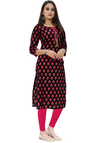 Black Pure Cotton Jaipuri Printed Kurti