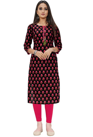 Black Pure Cotton Jaipuri Printed Kurti