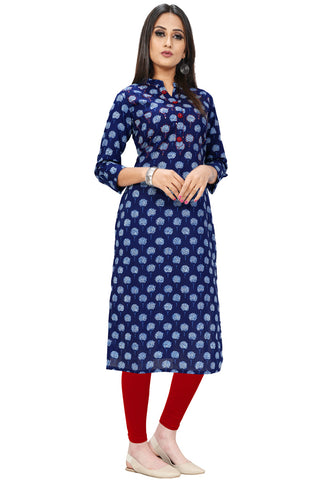 Navy Blue Pure Cotton Jaipuri Printed Kurti