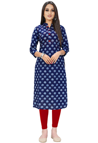 Navy Blue Pure Cotton Jaipuri Printed Kurti